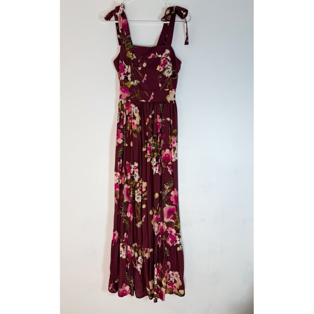 Rachel Zoe Burgundy Floral Tie-Strap Maxi Dress